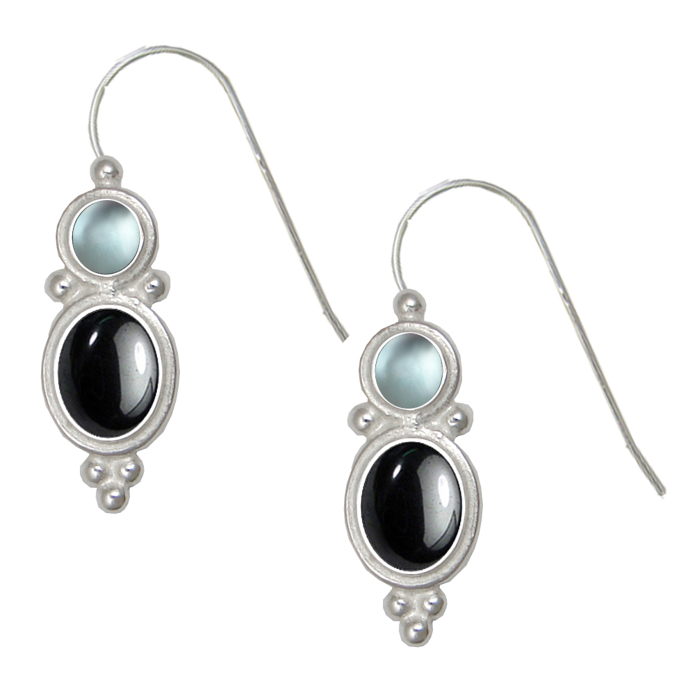 Sterling Silver Drop Dangle Earrings Hematite And Blue Topaz